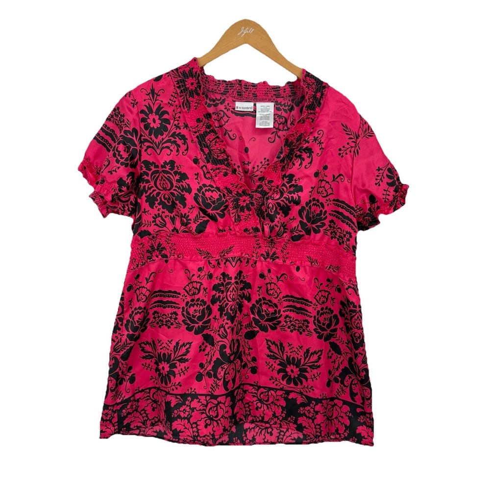 No Boundaries‎ Y2K Babydoll Top Neckline Empire Waist Women Size Large Faux Wrap